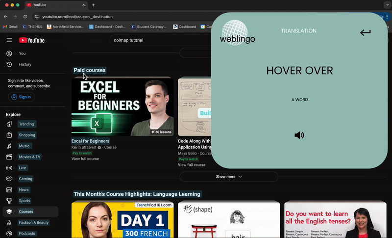 Translation page prototype example